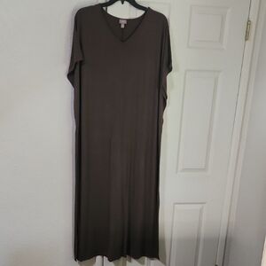J. Jill Brown Jersey Long Maxi Dress With V Neck Size 3X